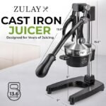 Zulay Kitchen Cast Iron Juicer – Easy-to-Clean Heavy-Duty Manual Juicer, Professional Citrus Juicer – Stainless Steel Lemon Squeezer – Manual Citrus Press & Orange Squeezer – Orange Juicer (Black) - Image 5