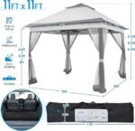 Yaheetech 11×11 Pop Up Gazebo Outdoor Canopy Shelter, Instant Patio Gazebo Sun Shade Canopy Tent with 4 Sandbags, 2 Tiers Roof & Mesh Netting for Lawn, Garden, Backyard & Deck, Gray - Image 3