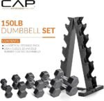 CAP Barbell Rubber Coated Dumbbell Weight Set with Vertical Rack | 100 lb, 150 lb, and 210 lb Options - Image 5