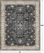 Black Farmhouse Washable 8×10 Area Rugs for Living Room, Bedroom, Dining Room Kitchen Table Rug for Under Table, Office, Dark Charcoal Tumble Stain Resistant Non-Slip Large Washable (8×10 Black/Multi) - Image 4
