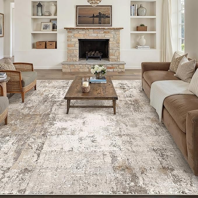 91FsY1geJaL._AC_SX679_.jpg 8×10 Washable Area Rug Brown Grey Abstract Non Slip Soft Low Pile Rug for Living Room Bedroom Dining Room Office Neutral Modern Indoor Large Throw Carpet for Home Decor Visit the WondRg Store - Image 1