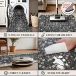 Black Farmhouse Washable 8×10 Area Rugs for Living Room, Bedroom, Dining Room Kitchen Table Rug for Under Table, Office, Dark Charcoal Tumble Stain Resistant Non-Slip Large Washable (8×10 Black/Multi) - Image 2