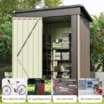 Patiowell 5×3 FT Outdoor Storage Shed, Tool Shed with Sloping Roof and Lockable Door, Metal Shed for Backyard Garden Patio Lawn, Brown - Image 5
