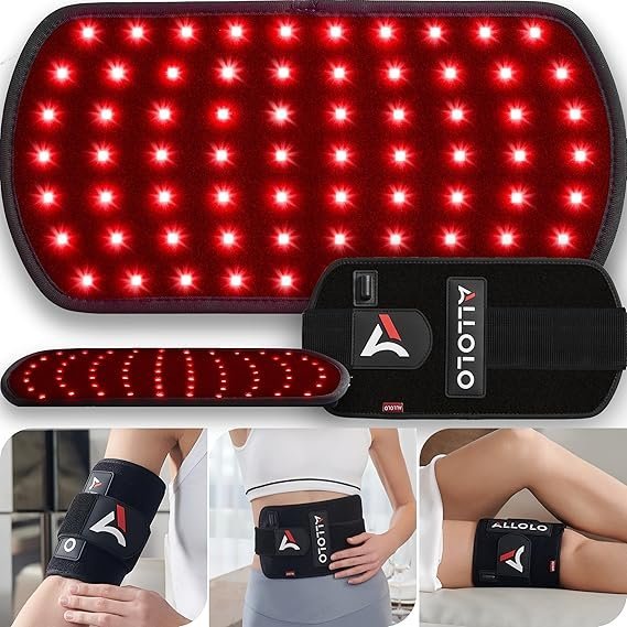 91xa-wmMYJL._AC_SX569_.jpg ALLOLO Red Light Therapy for Body, 3-in-1 LEDs Red Light Therapy Belt with Timer Remote Control, 660nm&850nm Infrared Light Therapy Pad for Body Waist Shoulder Knee, 70pcs LED 12.6″*6.3″ Large Area - Image 1