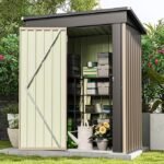 Patiowell 5×3 FT Outdoor Storage Shed, Tool Shed with Sloping Roof and Lockable Door, Metal Shed for Backyard Garden Patio Lawn, Brown - Image 4