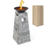 Costway 48 Inch Propane Fire Bowl Column with Lavas Rocks and PVC Covers