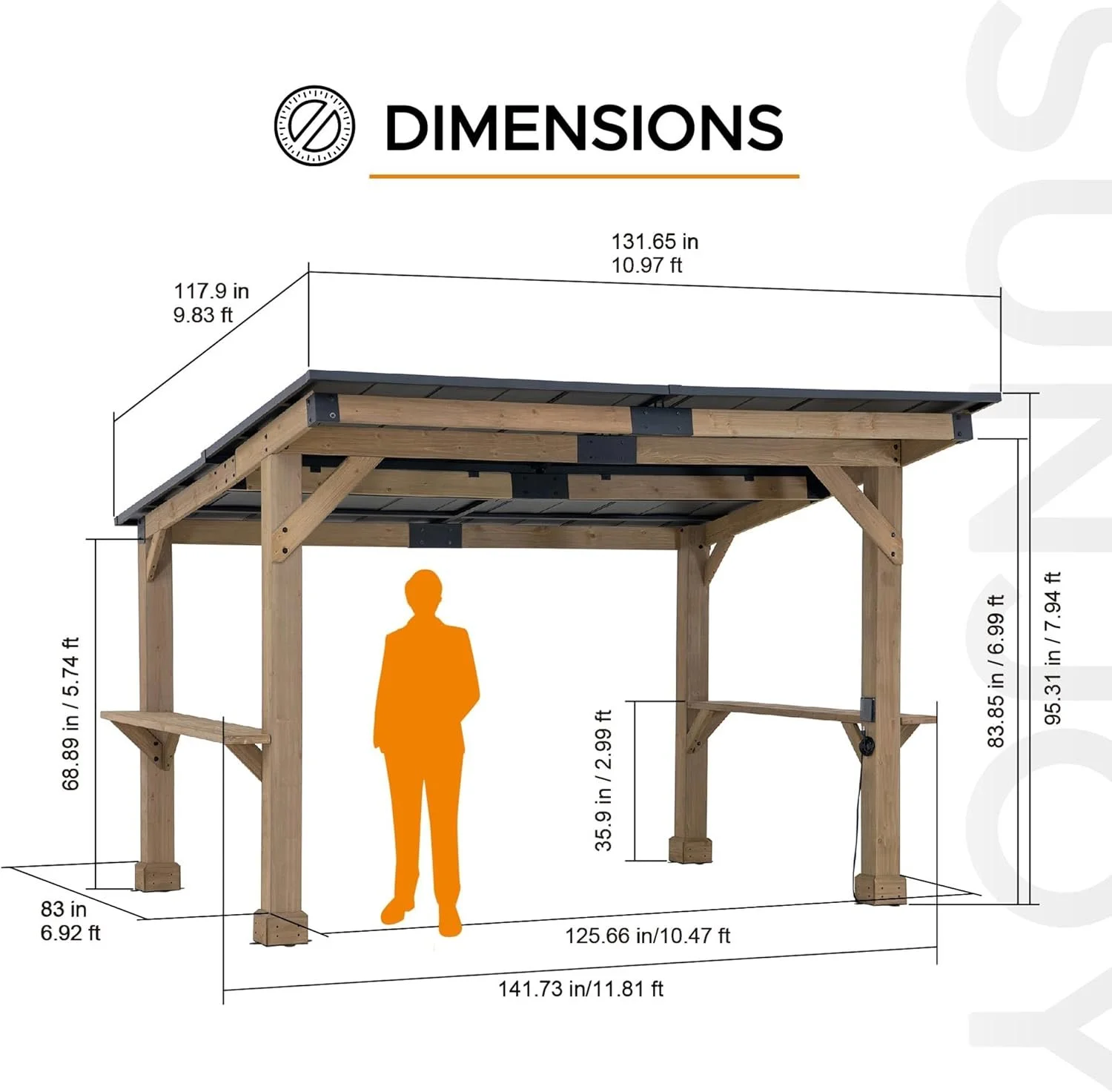 a2-154-1.webp SUNJOY 10 ft. x 12 ft. Matte Black Cedar Framed Wooden Gazebo - Image 1