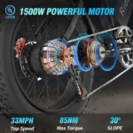 Ridstar Electric Bike for Adults 1500w 33mph,48v 20ah Electrics Bicycle,20″ Fat Tire,7-Speed Mountain Bikes Ul2849 - Image 3