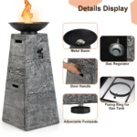 Costway 48 Inch Propane Fire Bowl Column with Lavas Rocks and PVC Covers - Image 3