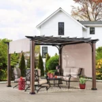 Sunjoy 11 x 11 ft Metal Pergola with Adjustable Tan Garden Shades - Image 4