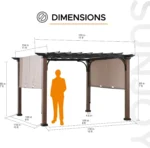 Sunjoy 11 x 11 ft Metal Pergola with Adjustable Tan Garden Shades - Image 2