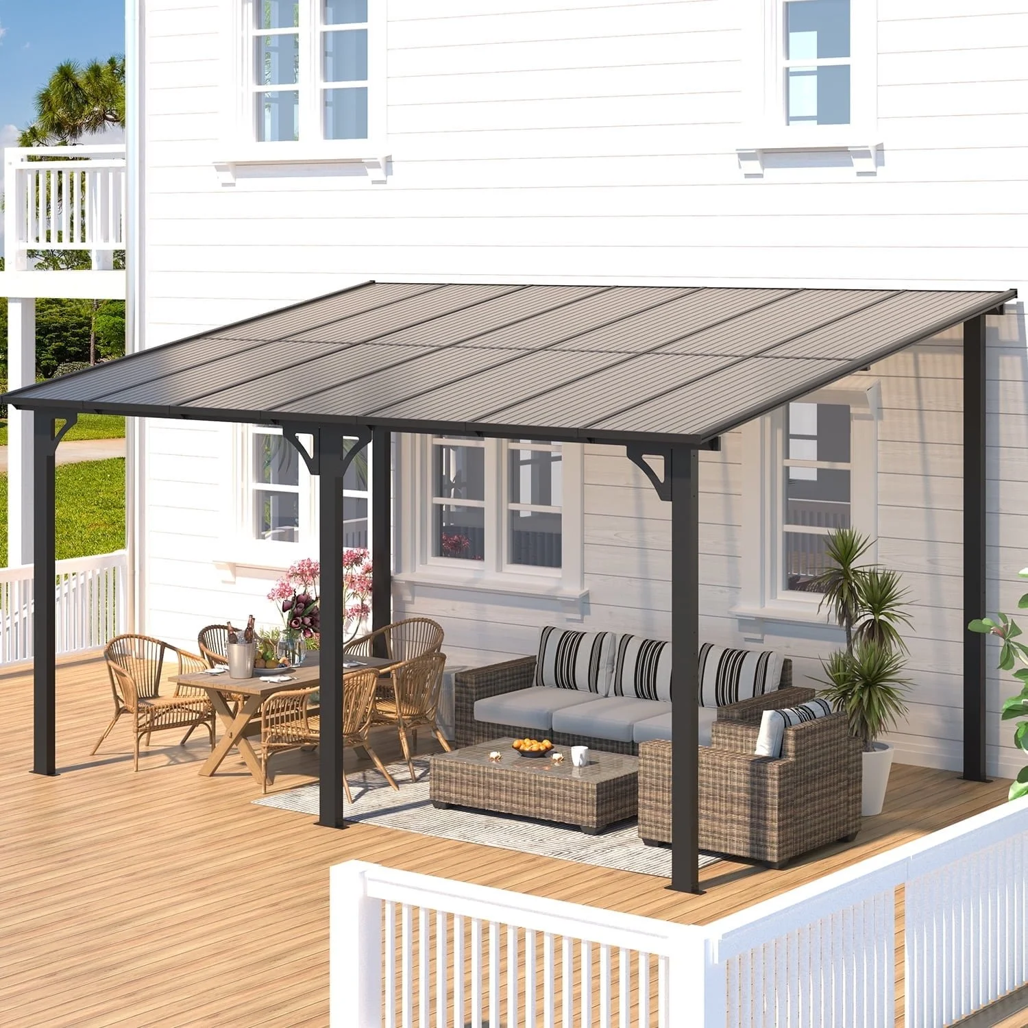 Aecojoy 10 ft. x 14 ft. Dark Gray Aluminums Patio Covers