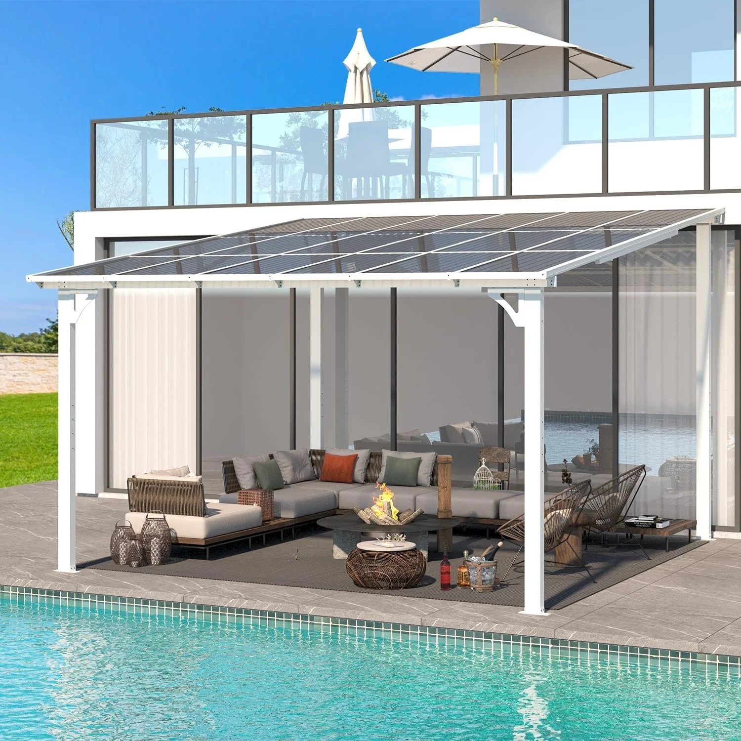 Aecojoy 12 ft x 12 ft White Aluminum Pergola with Canopys