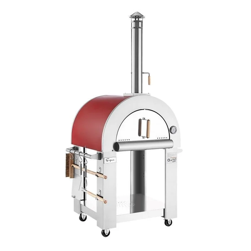 f1-4-1.webp Empava PG06 Outdoor Woods Fired Pizza Ovens Stainless Steel Red with Wheel and Accessories - Image 1