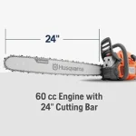 Husqvarna 460 Rancher Gas Powered Chainsaw, 60.3-cc 3.6-HP, 2-Cycle X-Torq Engine, 24 Inch Chainsaw with Automatic Adjustable Oil Pump, For Wood Cutting, Tree Trimming and Land Clearings