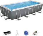 Bestway Power Steel 18′ x 9′ x 48″ Rectangular Metal Frame Above Ground Outdoor Swimming Pool Set with 1,500 GPH Filter Pump, Ladder, and Pool Covers - Image 4