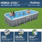 Bestway Power Steel 18′ x 9′ x 48″ Rectangular Metal Frame Above Ground Outdoor Swimming Pool Set with 1,500 GPH Filter Pump, Ladder, and Pool Covers - Image 3