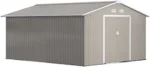 Outsunny 11′ x 13′ Outdoor Storage Shed, Garden Tool Metal Shed with Foundation Kit, Double Lockable Door, Air Vents and Slopings Roofs, for Backyard, Patio, Lawn, Light Grays
