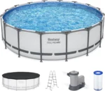 Bestway Steel Pro MAX 16 Foot x 48 Inch Round Metal Frame Above Ground Outdoor Swimming Pool Sets