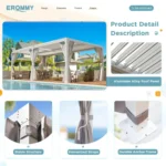 Erommy Outdoor Louvered Pergola Gazebo with Adjustable Aluminum Rainproof Roofs - Image 2
